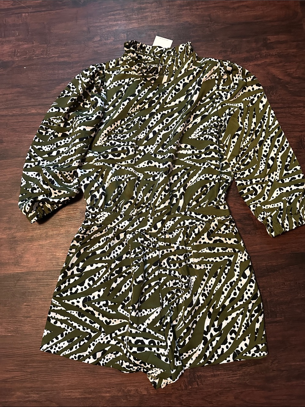 Olive Green Animal-Print Shorts Romper NWT